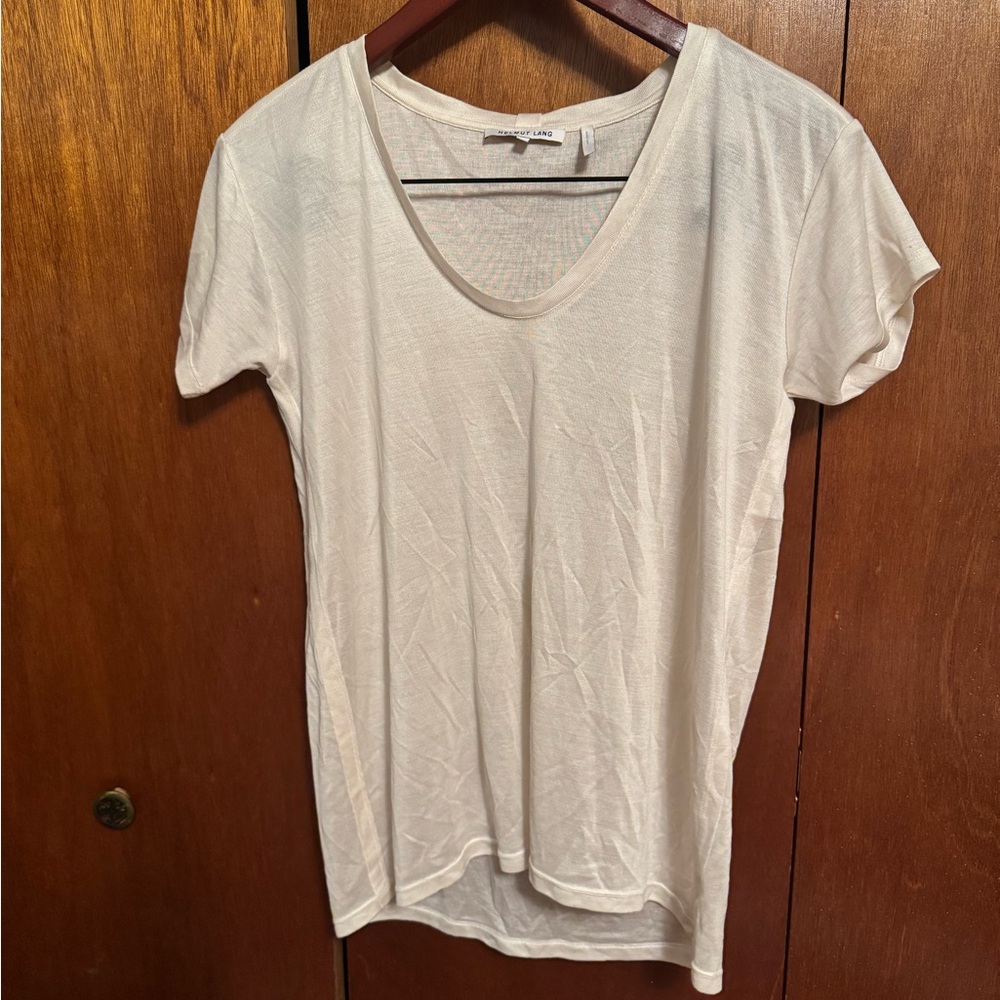Helmut Lang 100% Silk Cream Short Sleeve Tee XS nwot